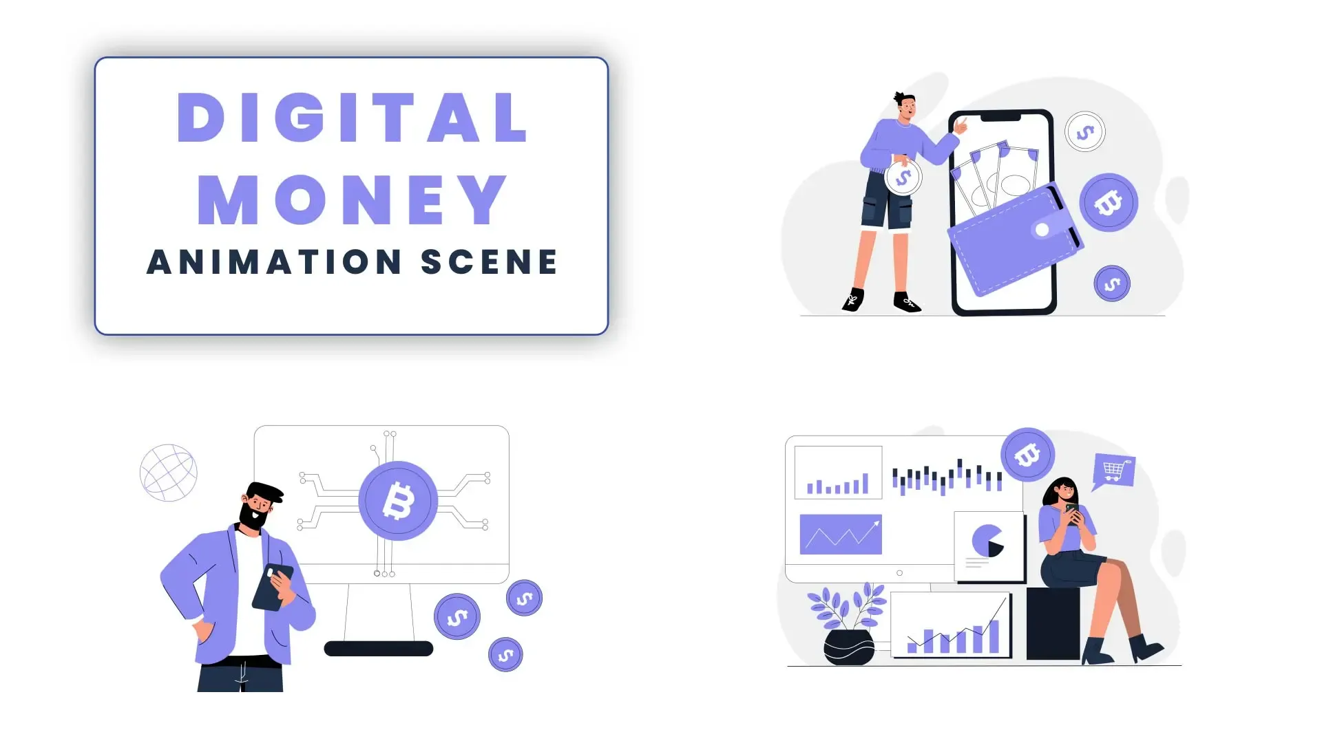 Flat Style Vector Animation Scene Explaining the Digital Money